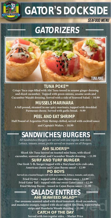 gator's dockside highland city menu  September 17, 2019 - July 2020